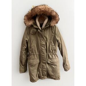 Abercrombie Fitch Vintage Y2K Green Faux Fur Hooded Zip Up Jacket Coat Parka XS